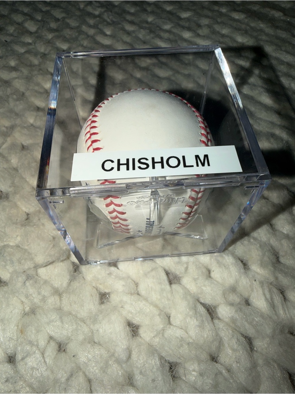 Jazz Chisholm Yankee Official Baseball with Red Stitching in Clear Display Case